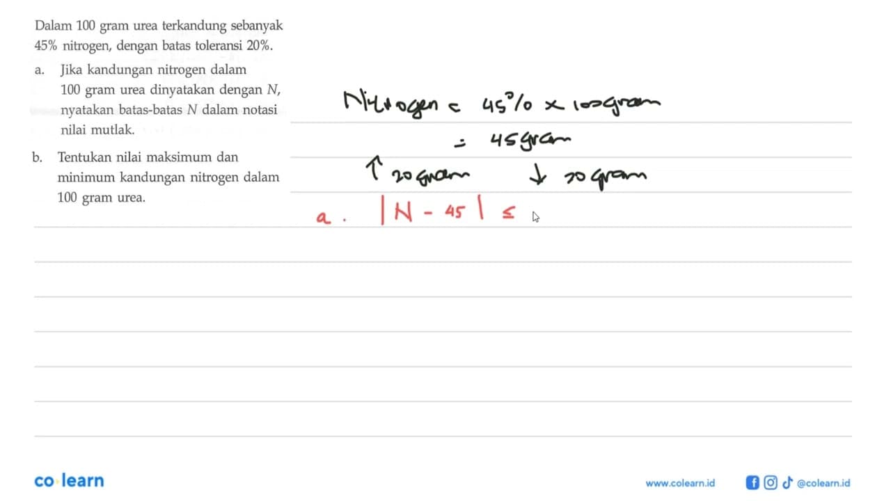 Dalam 100 gram urea terkandung sebanyak 45% nitrogen,