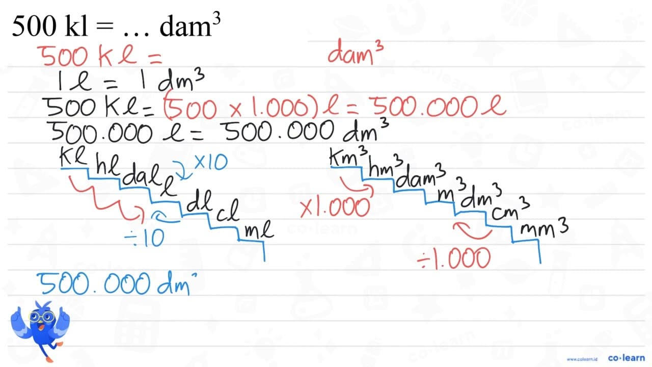 500 kl=... dam^3