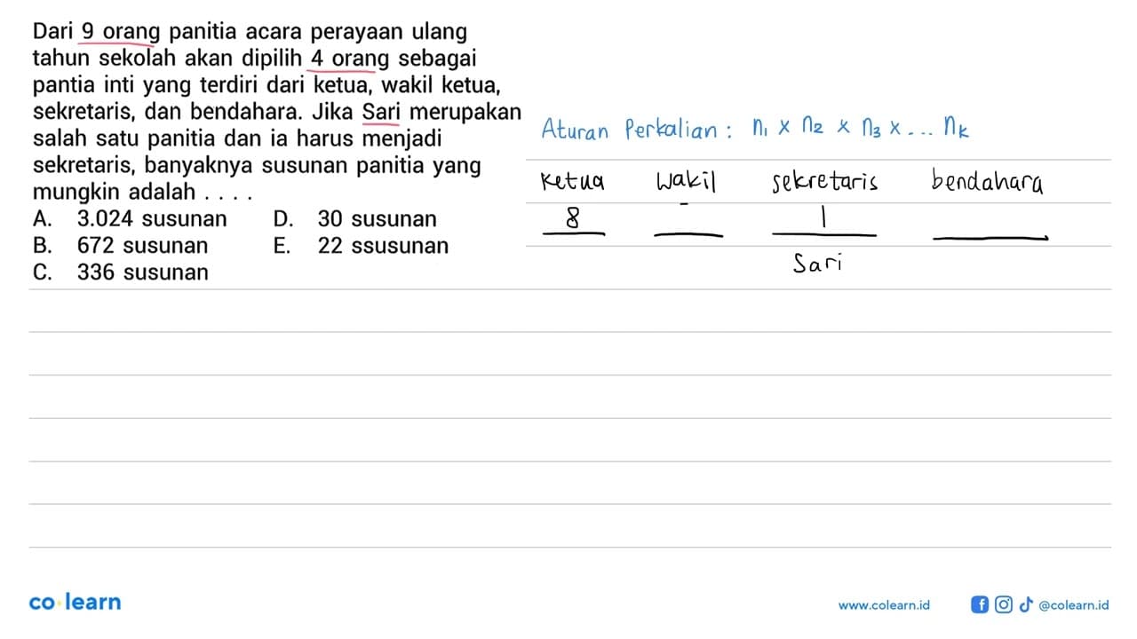 Dari 9 orang panitia acara perayaan ulang tahun sekolah