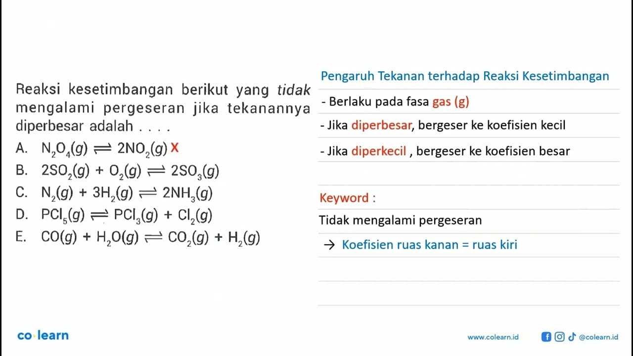 Reaksi kesetimbangan berikut yang tidak mengalami