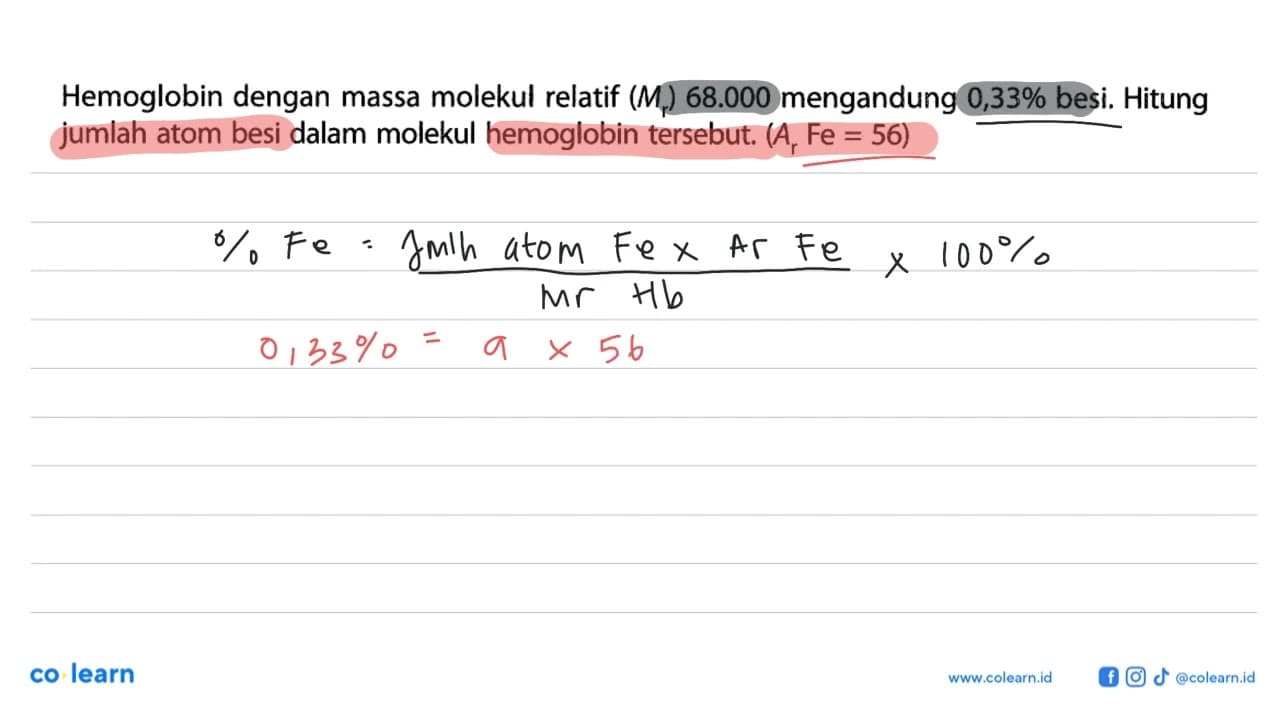 Hemoglobin dengan massa molekul relatif (Mr) 68.000