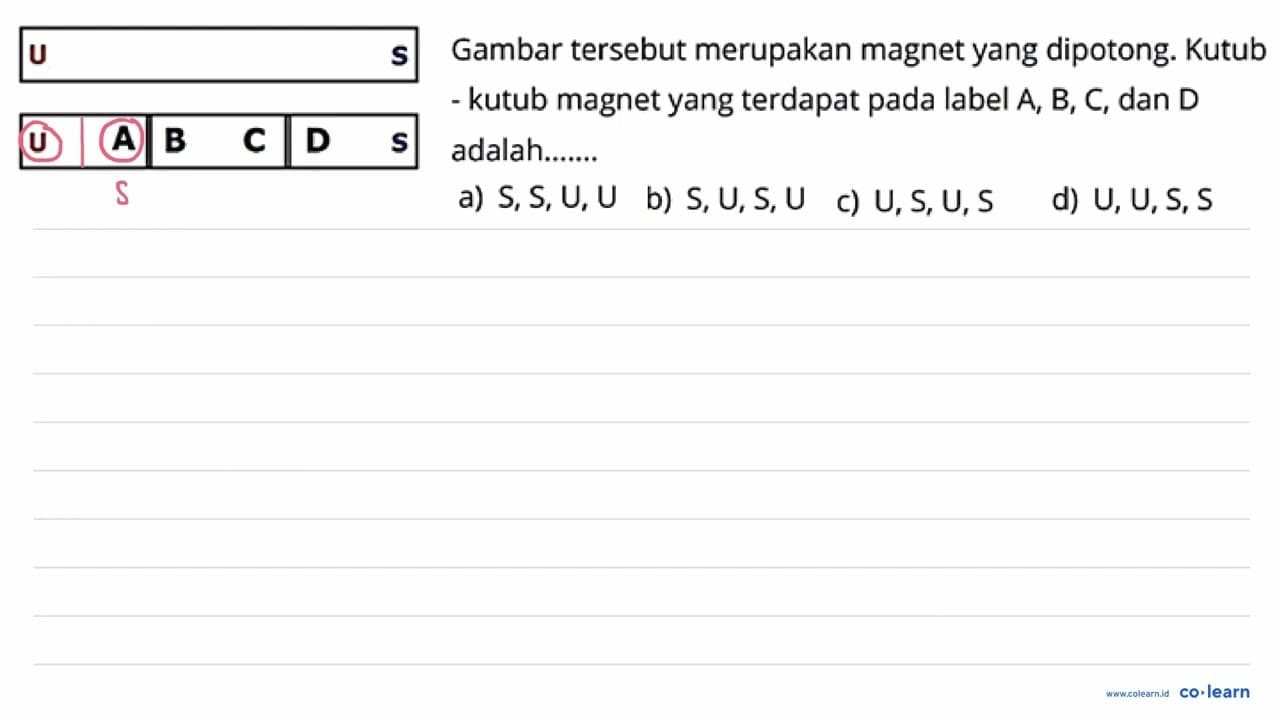 US U A B C D S Gambar tersebut merupakan magnet yang