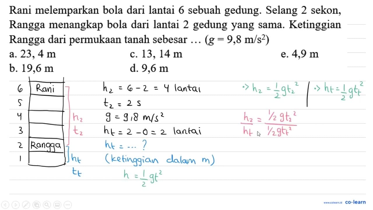 Rani melemparkan bola dari lantai 6 sebuah gedung. Selang 2