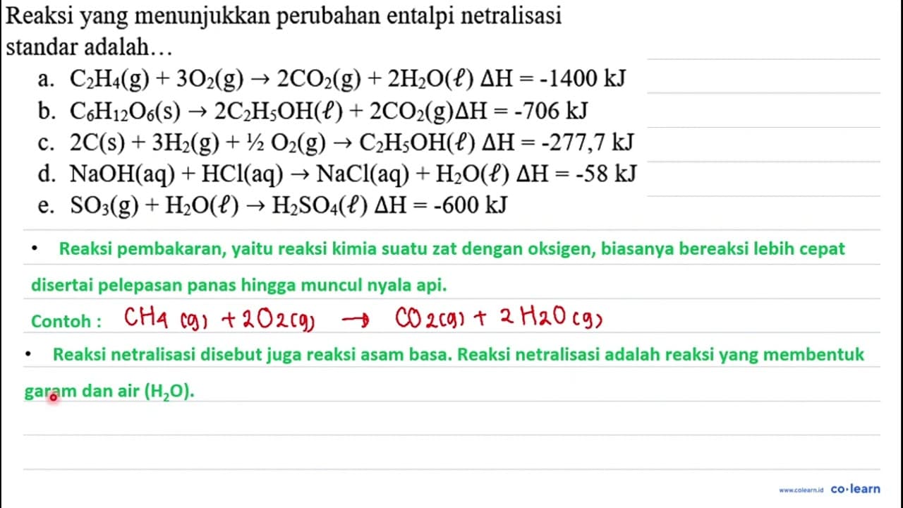 Reaksi yang menunjukkan perubahan entalpi netralisasi