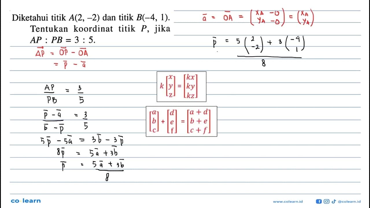 Diketahui titik A(2,-2) dan titik B(-4,1) . Tentukan