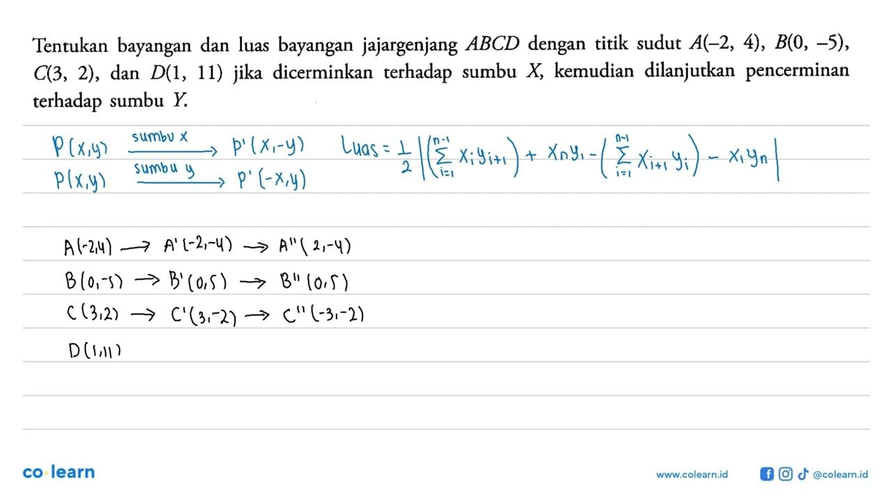 Tentukan bayangan dan luas bayangan jajargenjang ABCD