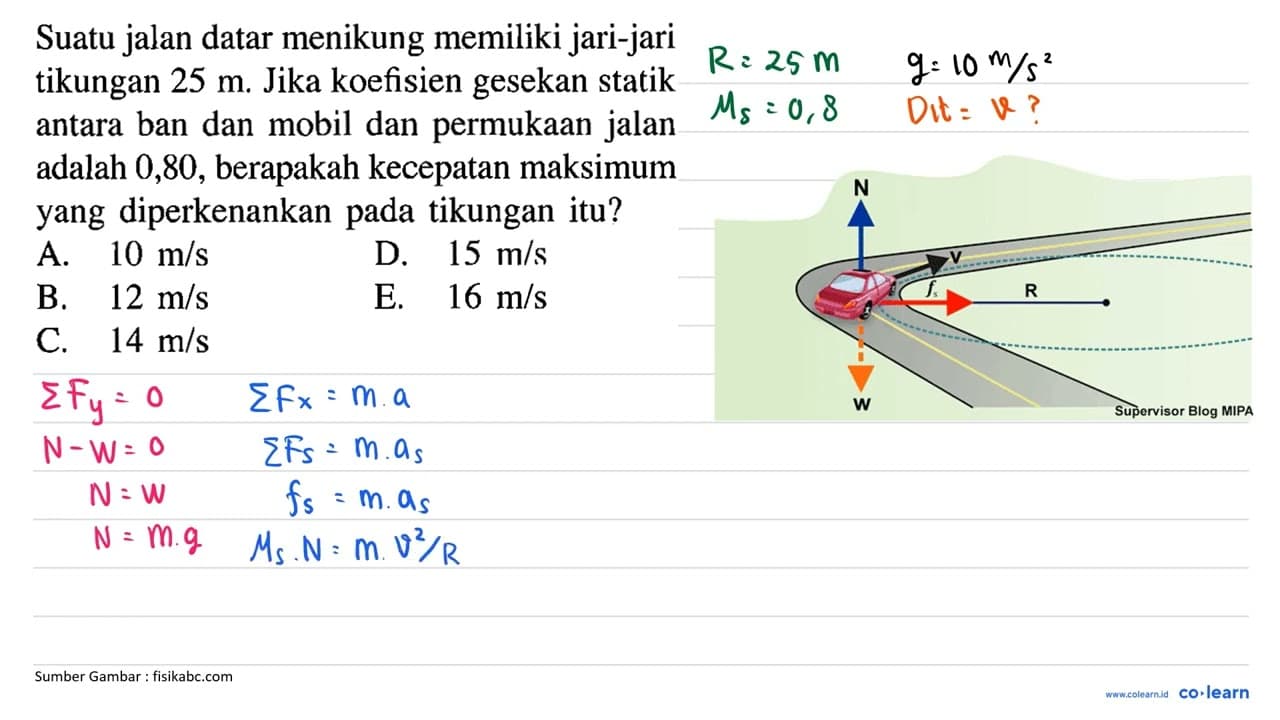 Suatu jalan datar menikung memiliki jari-jari tikungan 25 m