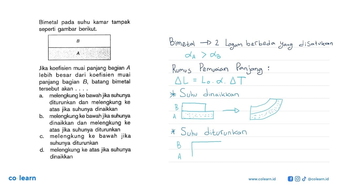 Bimetal pada suhu kamar tampak seperti gambar berikut. Jika