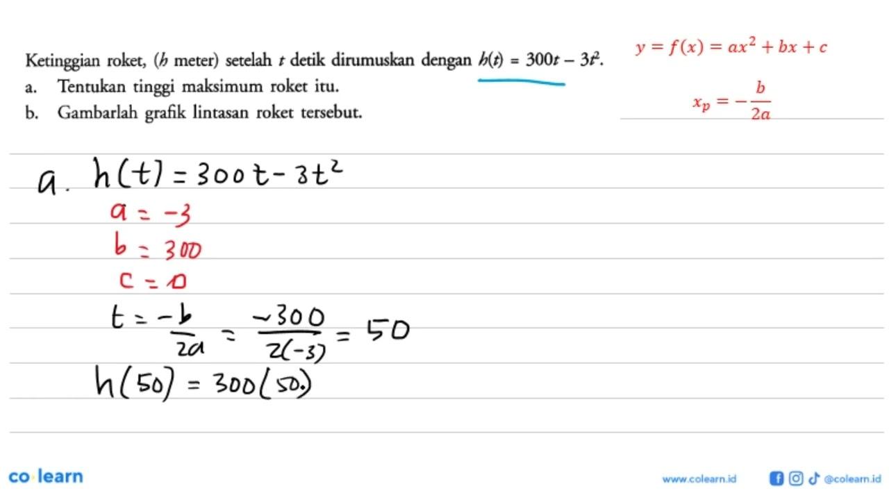 Ketinggian roket, (h meter) setelah t detik dirumuskan