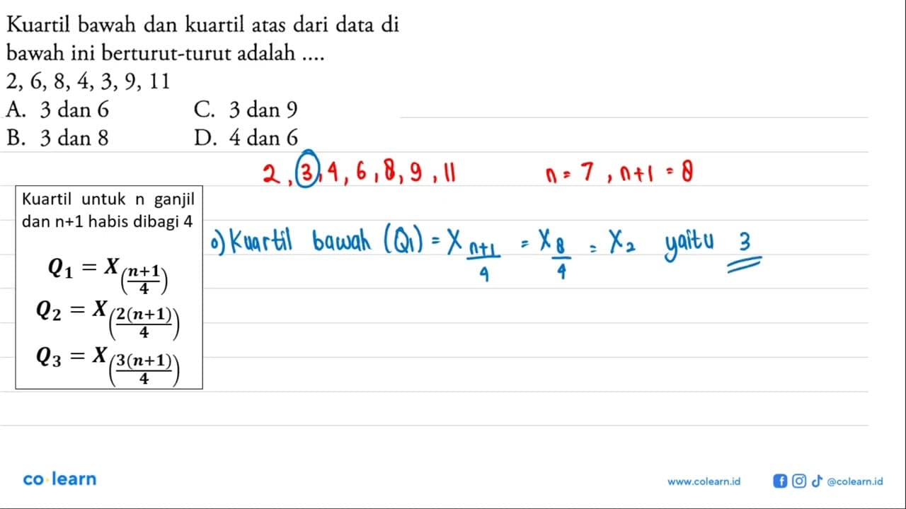 Kuartil bawah dan kuartil atas dari data di bawah ini