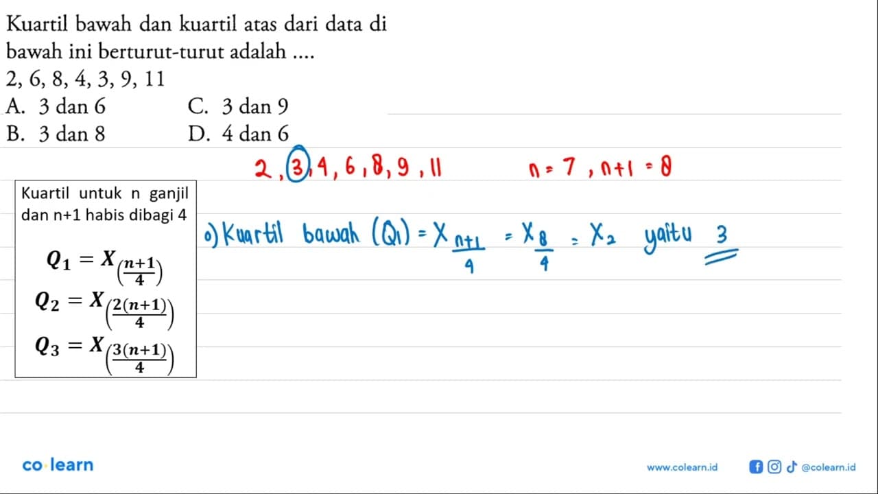 Kuartil bawah dan kuartil atas dari data di bawah ini