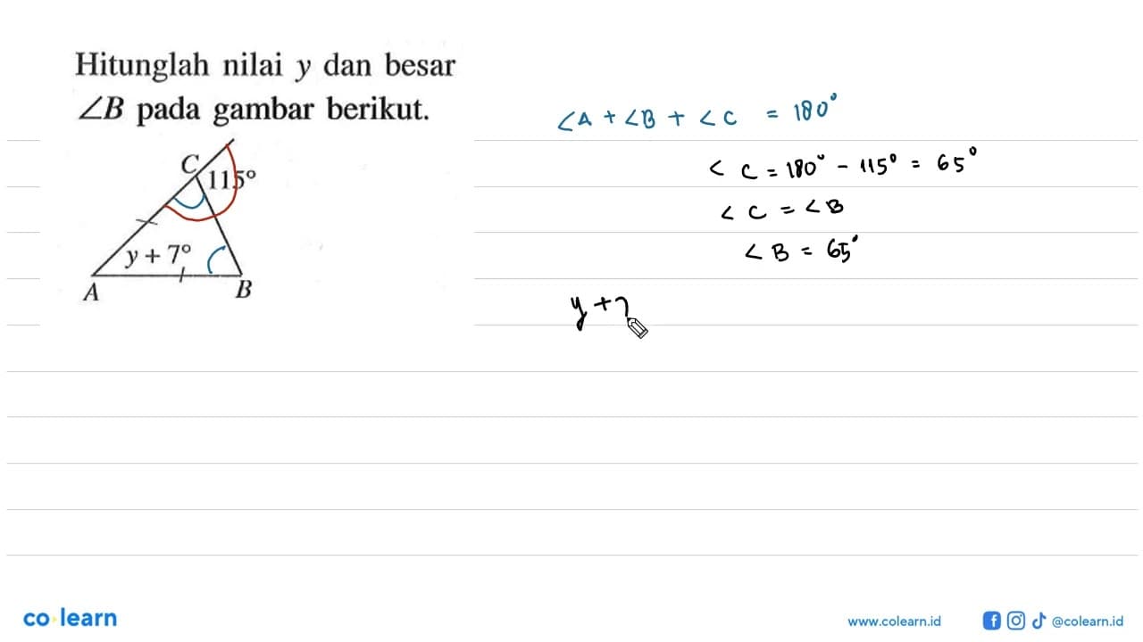 Hitunglah nilai y dan besar sudut B pada gambar berikut. C