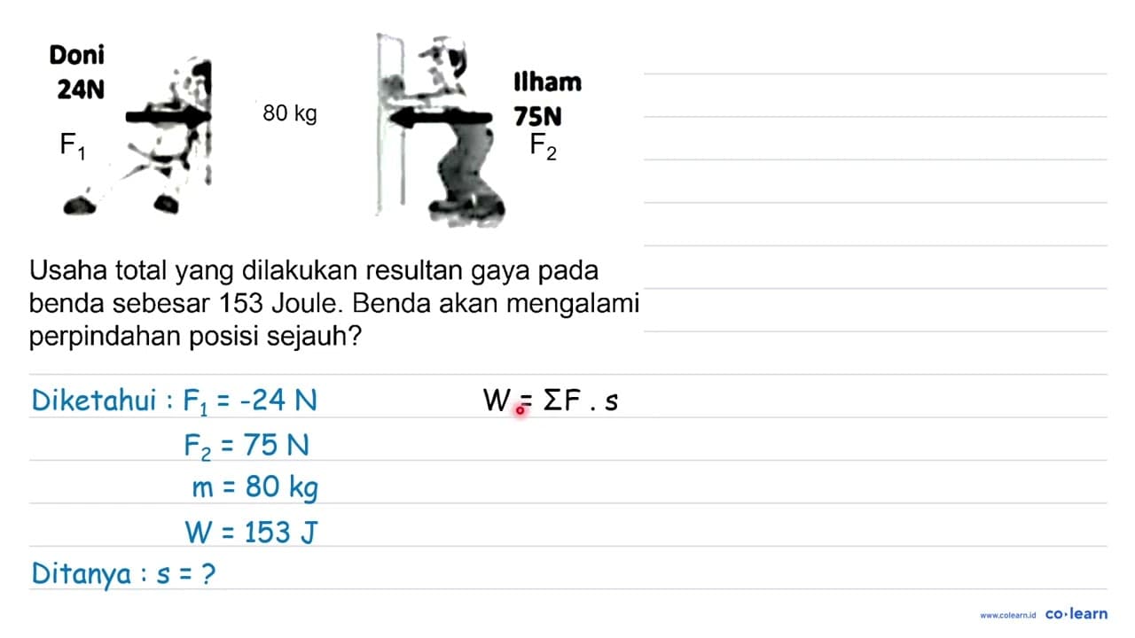 Usaha total yang dilakukan resultan gaya pada benda sebesar