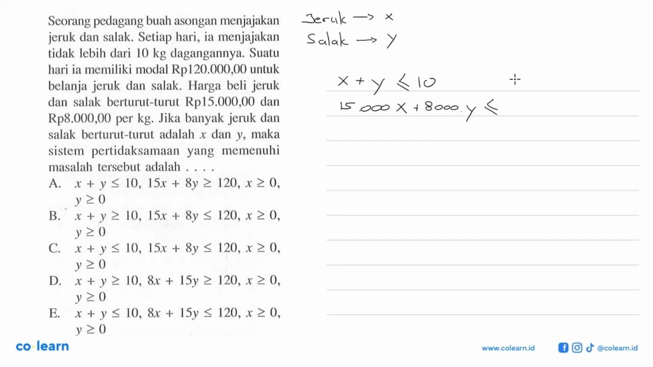 Seorang pedagang buah asongan menjajakan jeruk dan salak.