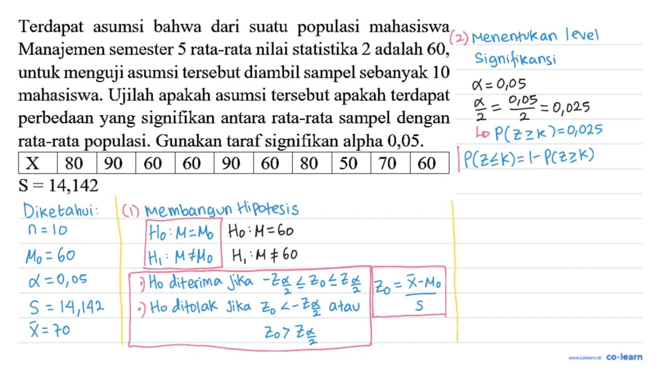 Terdapat asumsi bahwa dari suatu populasi mahasiswa