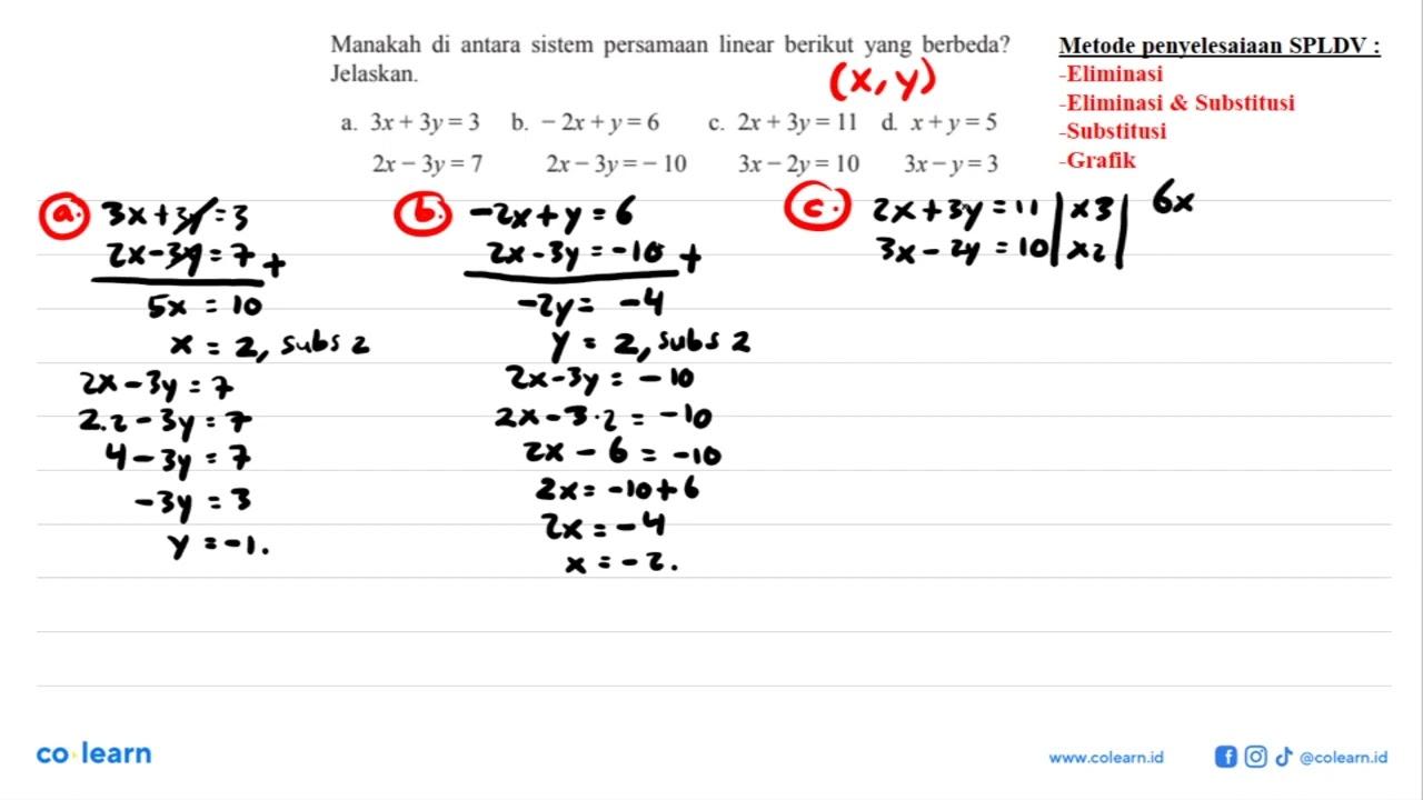 Manakah di antara sistem persamaan linear berikut yang