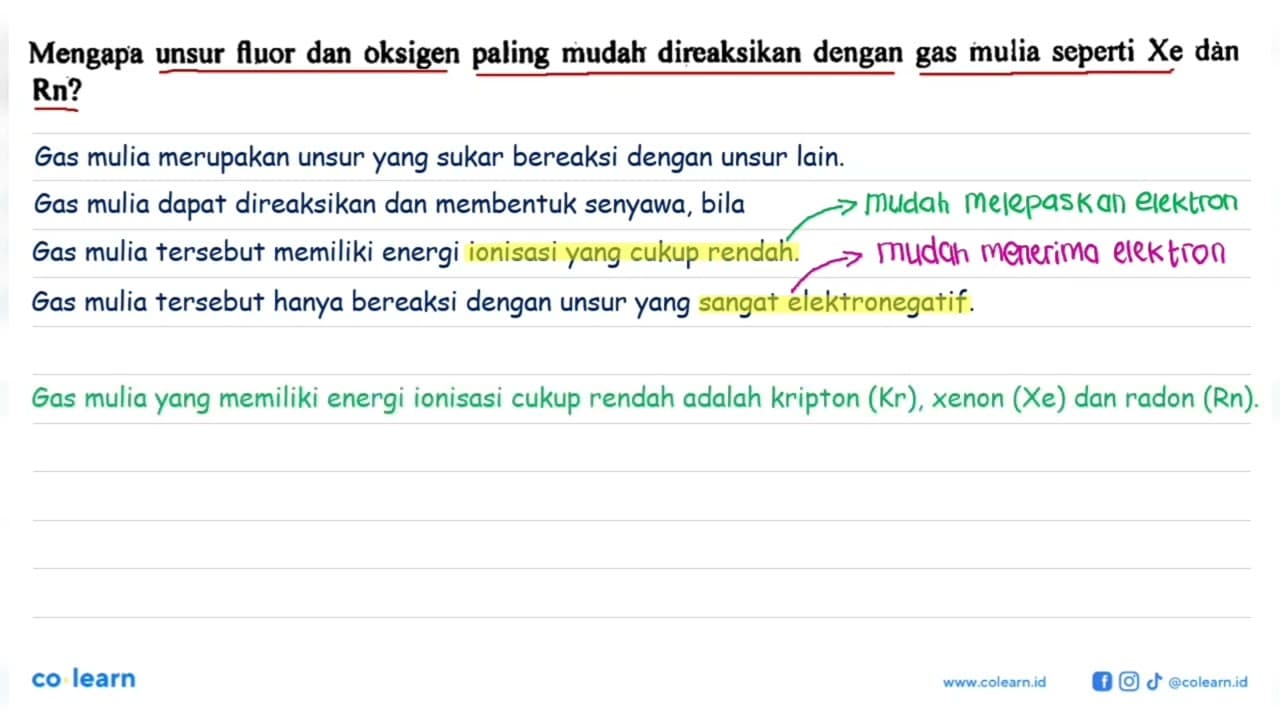 Mengapa unsur fluor dan oksigen paling mudah direaksikan