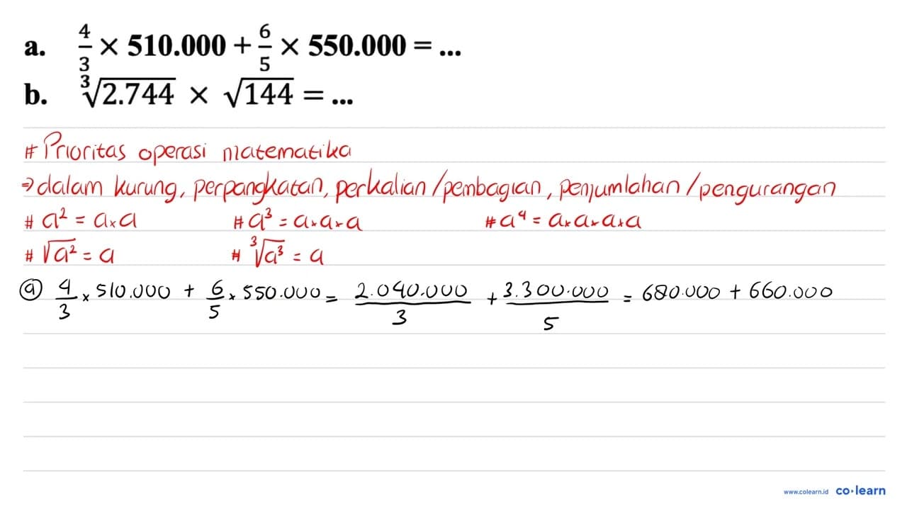 a. (4)/(3) x 510.000+(6)/(5) x 550.000=... b.