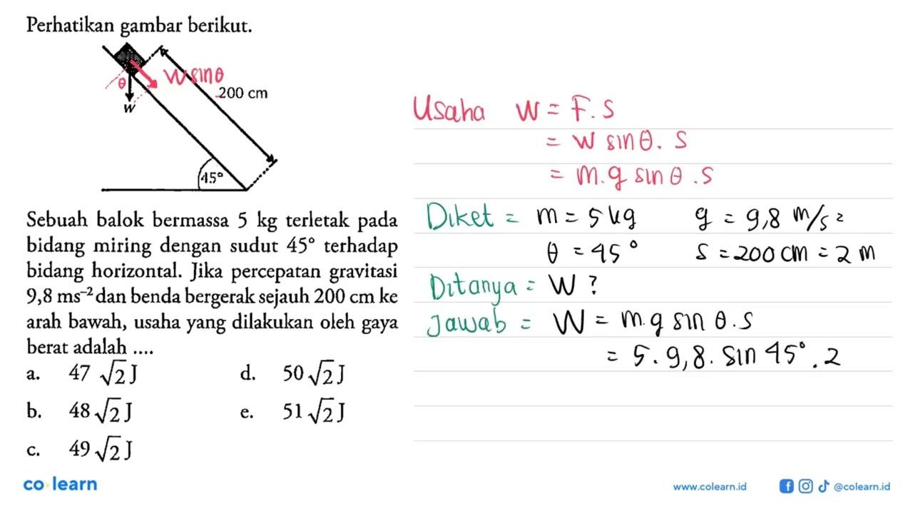 Perhatikan gambar berikut. 200 cm w 45 Sebuah balok