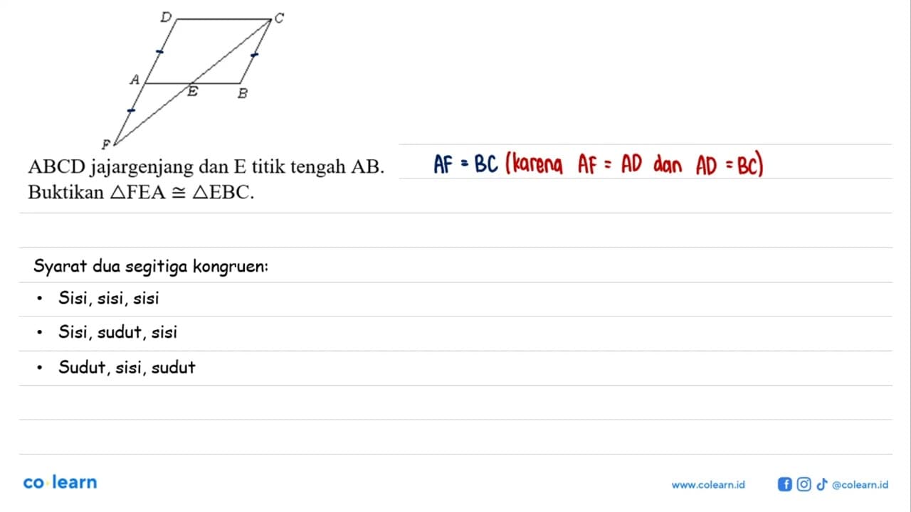 D C A E B F ABCD jajargenjang dan E titik tengah AB.