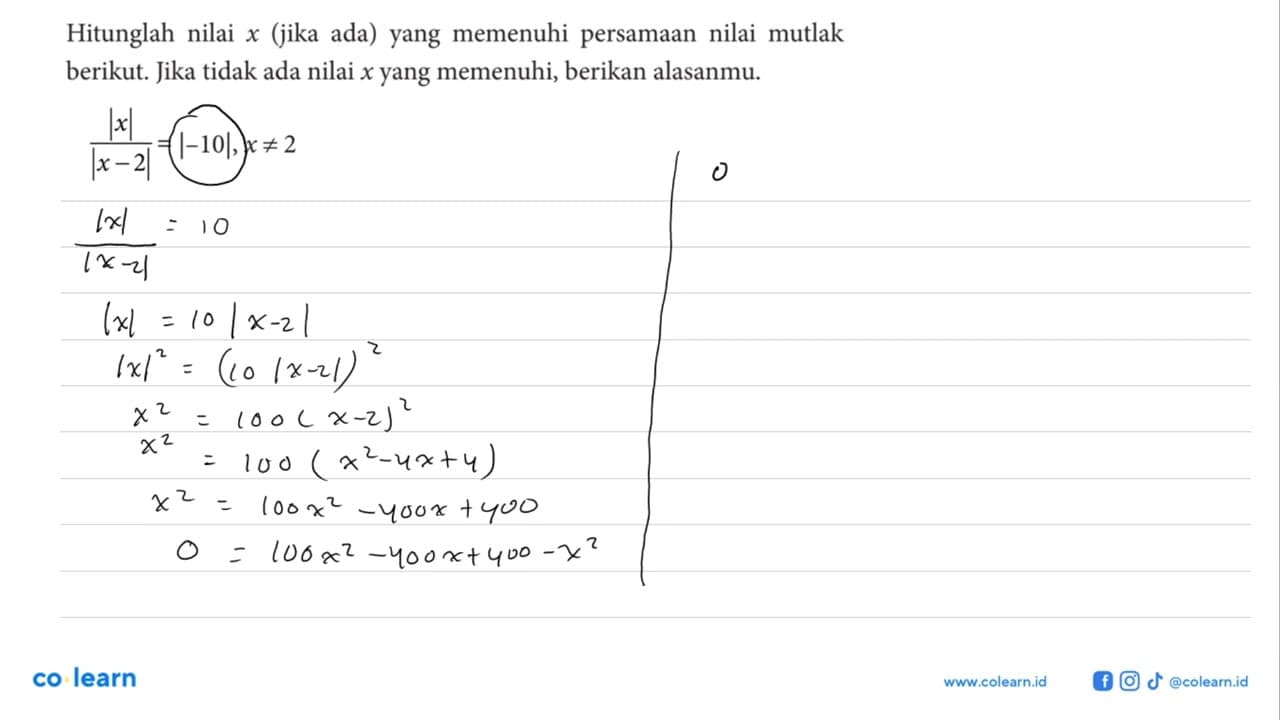 Hitunglah nilai x (jika ada) yang memenuhi persamaan nilai