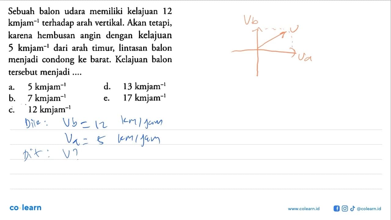 Sebuah balon udara memiliki kelajuan 12 kmjam^(-1) terhadap
