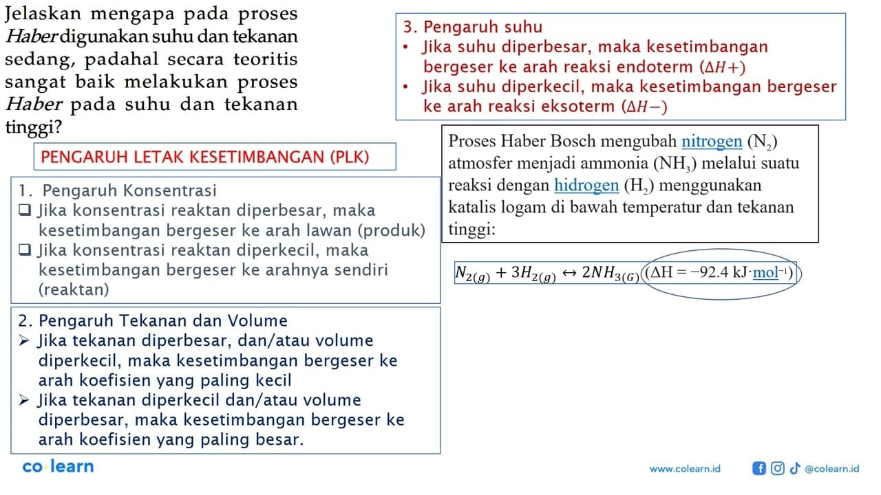 Jelaskan mengapa pada proses Haberdigunakan suhu dan