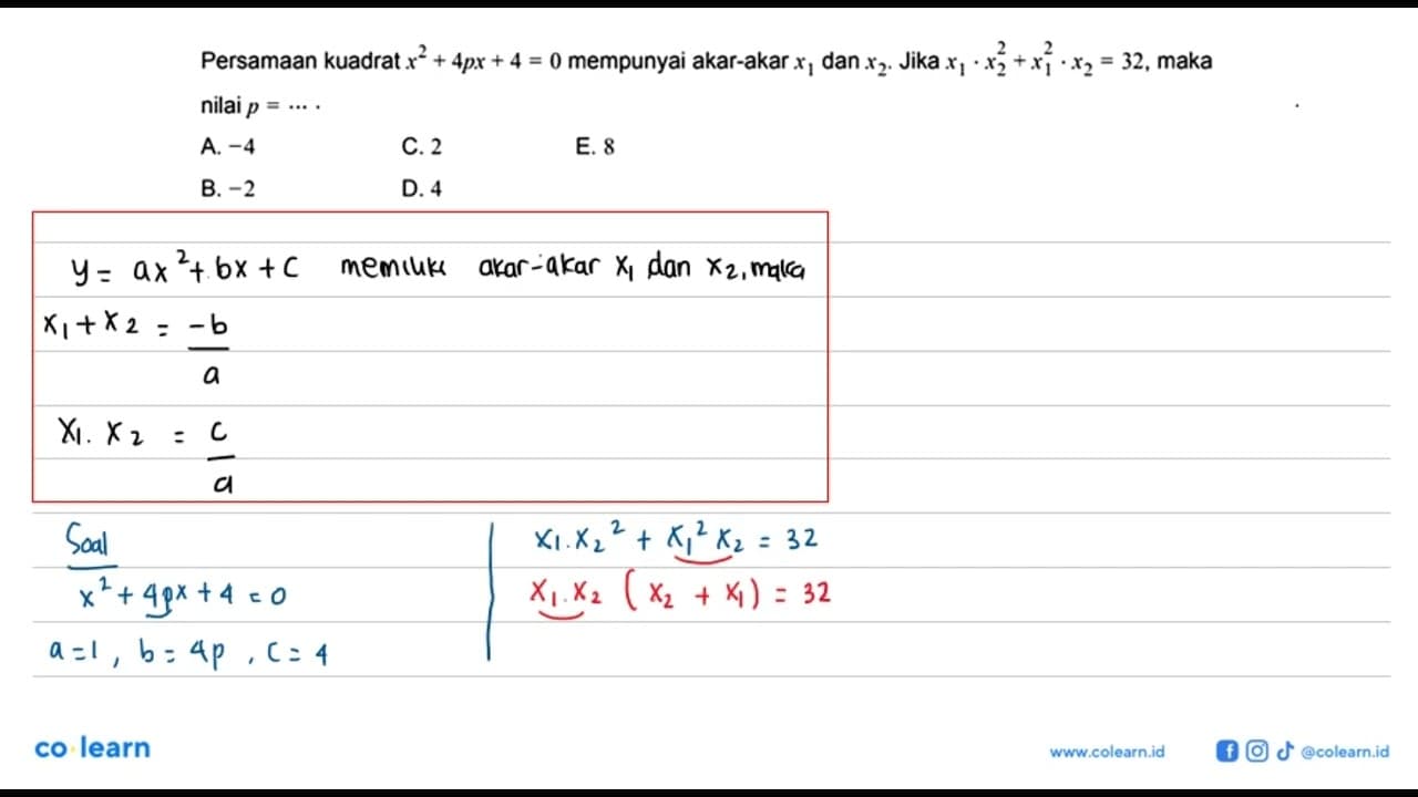 Persamaan kuadrat x^2+4 p x+4=0 mempunyai akar-akar x1 dan