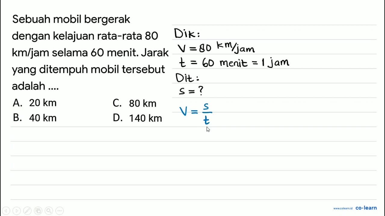 Sebuah mobil bergerak dengan kelajuan rata-rata 80 km/jam