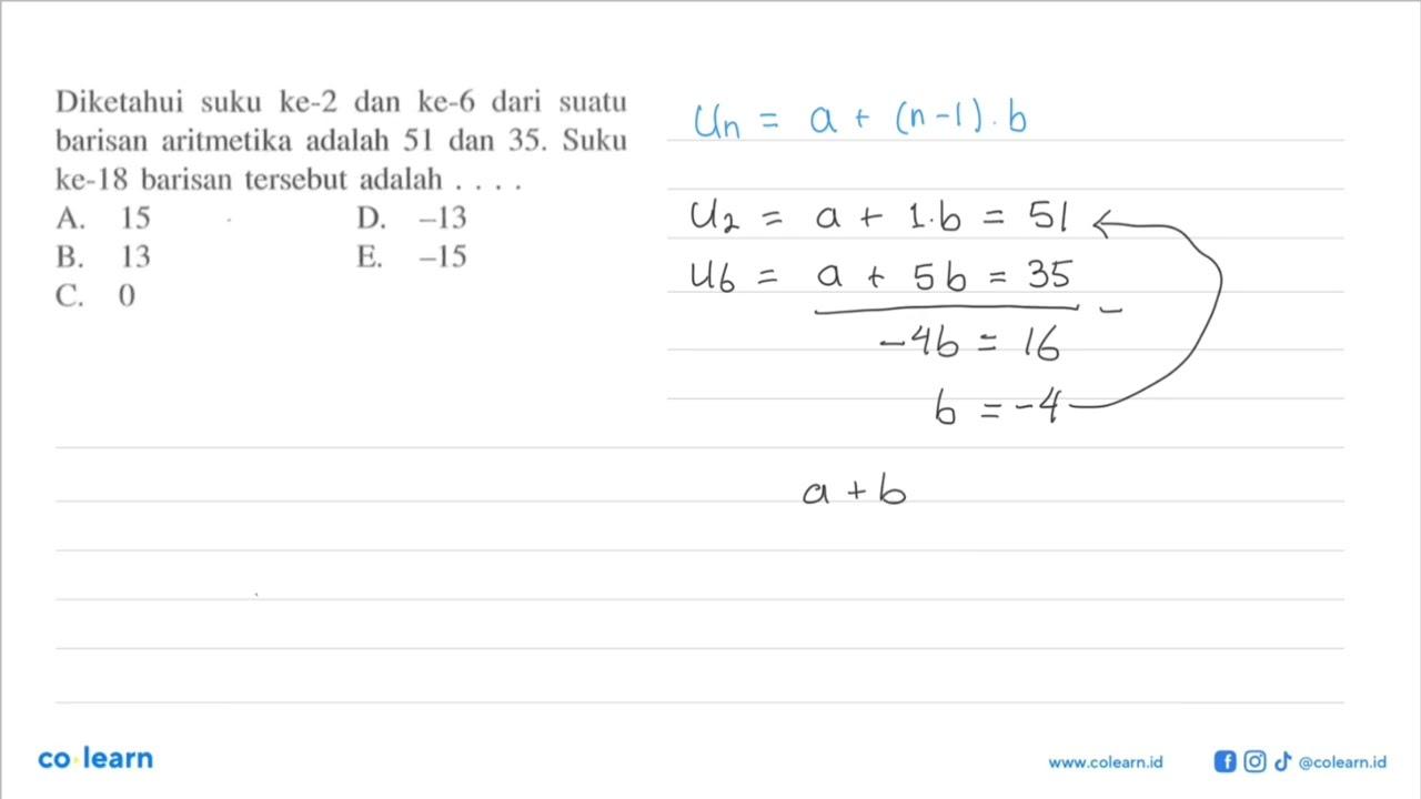 Diketahui suku ke-2 dan ke-6 dari suatu barisan aritmetika