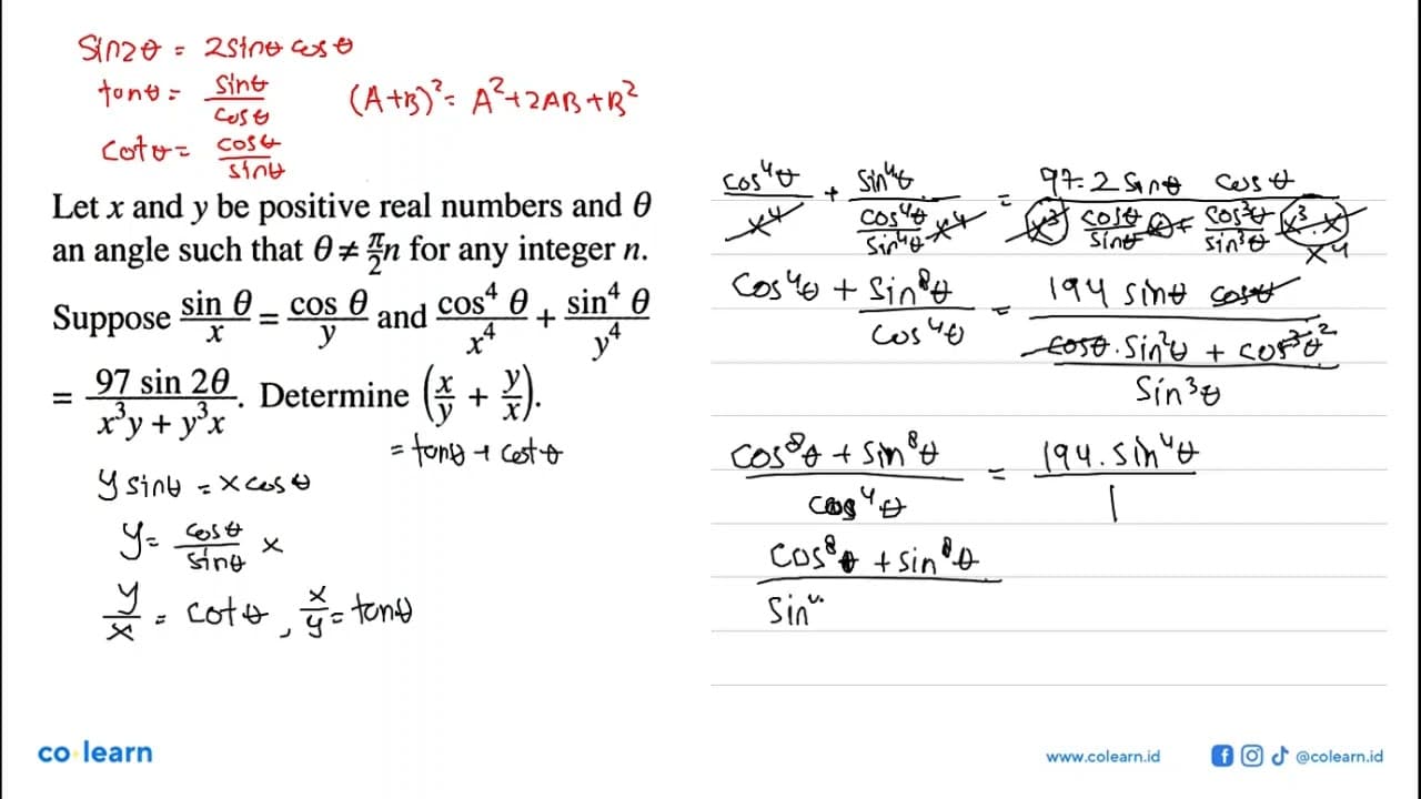 Let x and y be positive real numbers and theta an angle