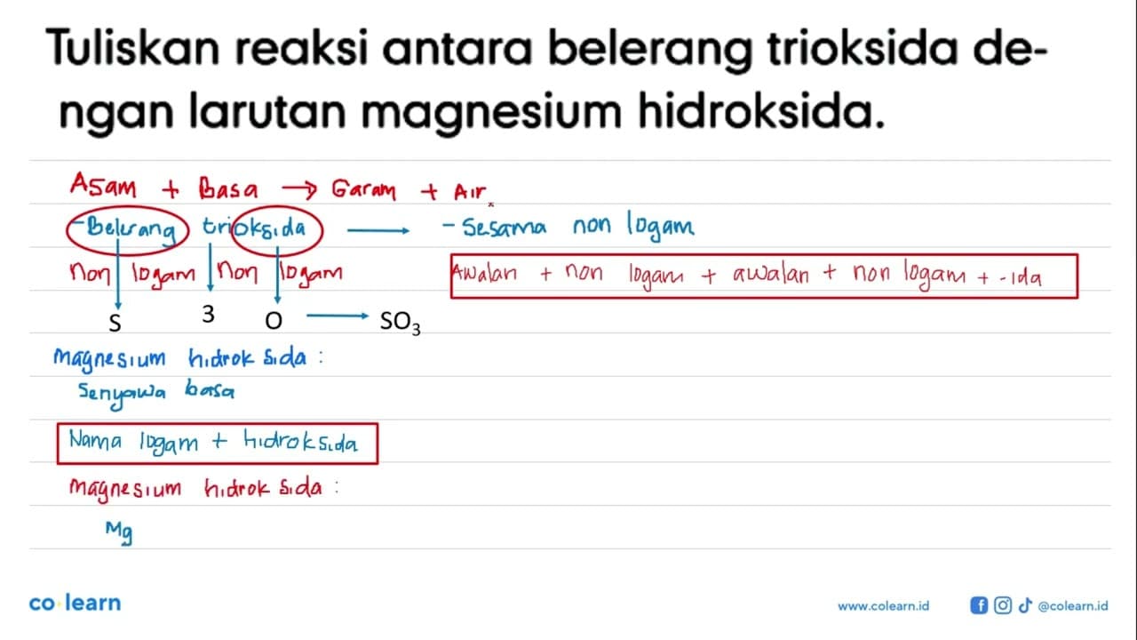 Tuliskan reaksi antara belerang trioksida dengan larutan