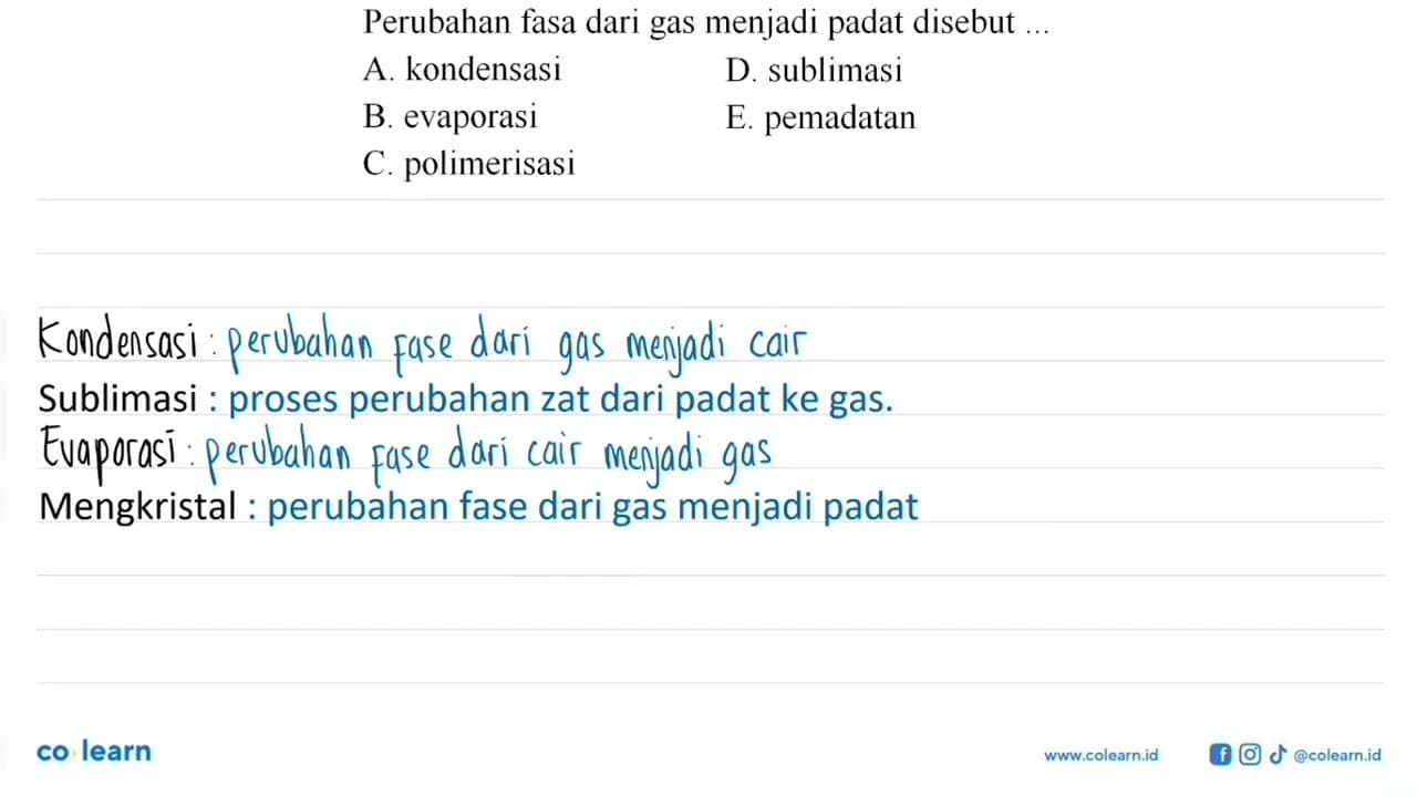 Perubahan fasa dari gas menjadi padat disebut