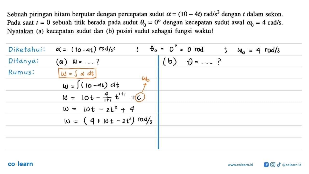 Sebuah piringan hitam berputar dengan percepatan sudut