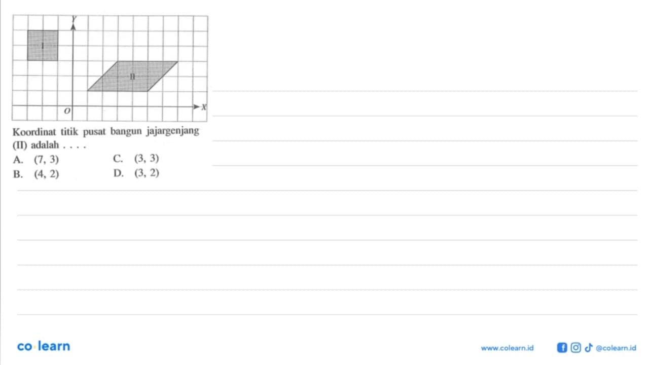 Koordinat titik pusat bangun jajargenjang (II) adalah ....