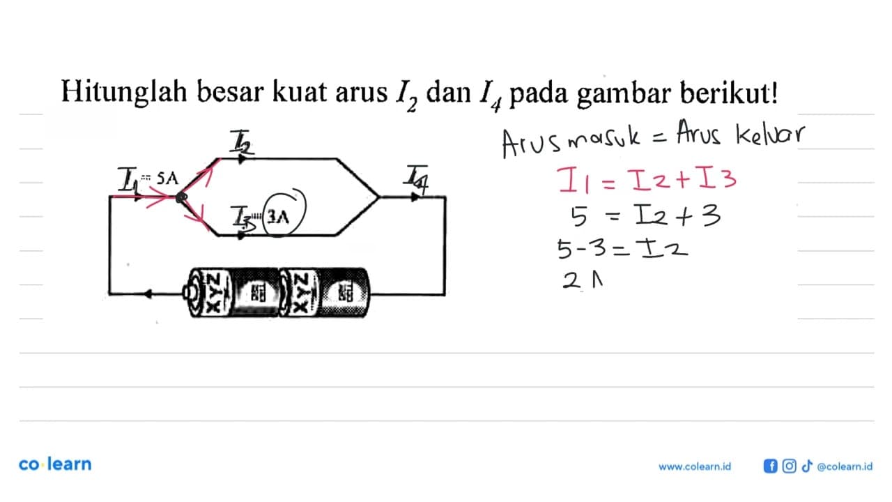 Hitunglah besar kuat arus I2 dan I4 pada gambar berikut!