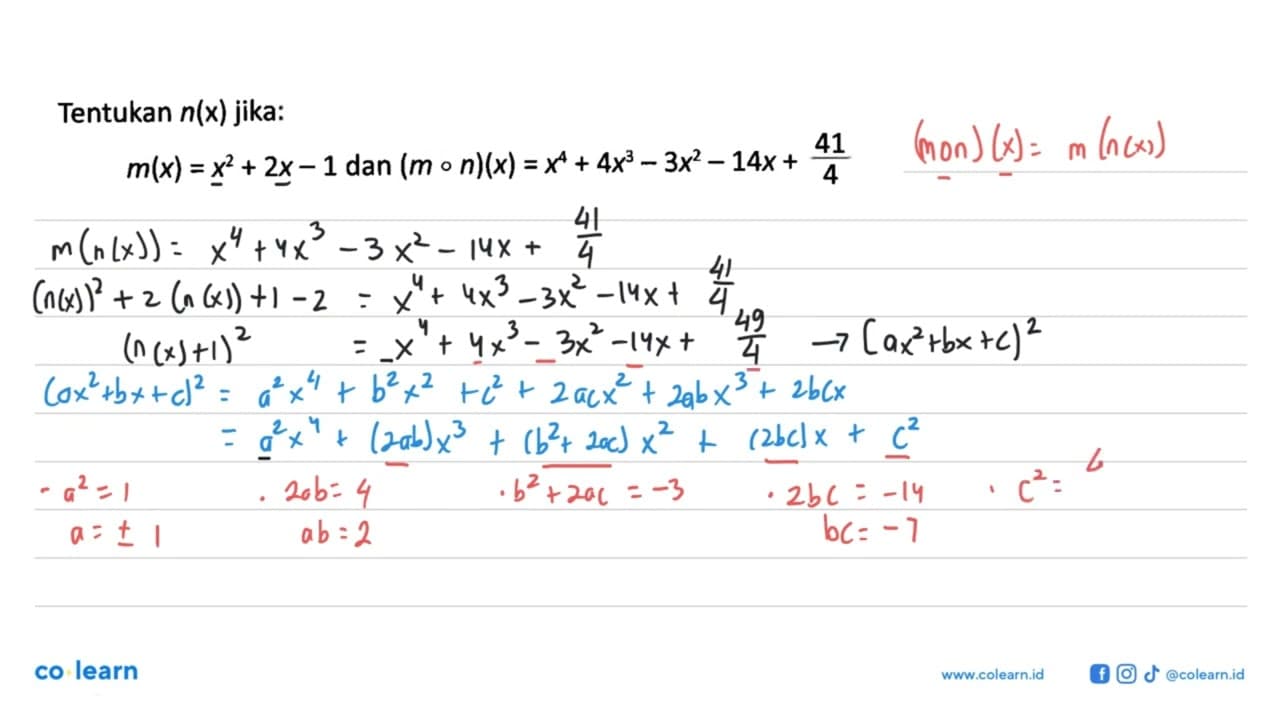 Tentukan n(x) jika: m(x)=x^2+2x-1 dan