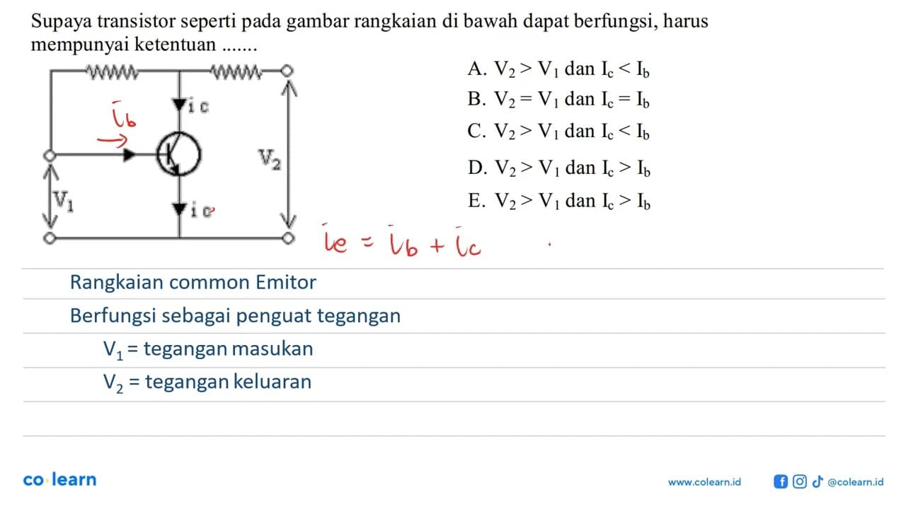 Supaya transistor seperti pada gambar rangkaian di bawah