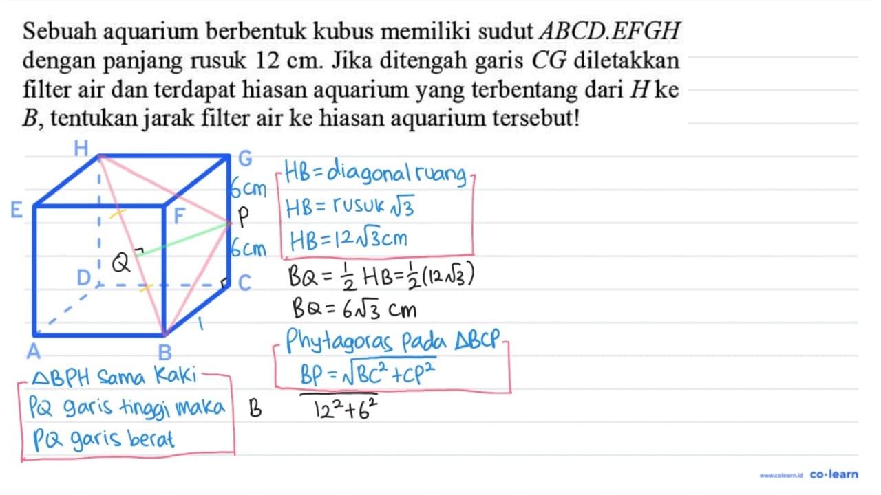 Sebuah aquarium berbentuk kubus memiliki sudut A B C D . E