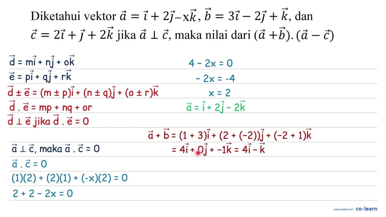 Diketahui vektor a = i + 2j + j, b = 3i - 2j + k, dan c =