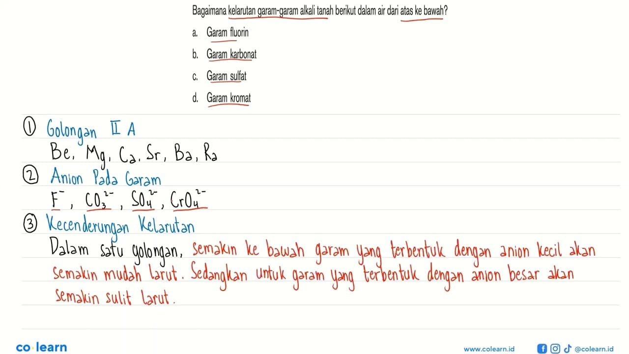 Bagaimana kelarutan garam-garam alkali tanah berikut dalam