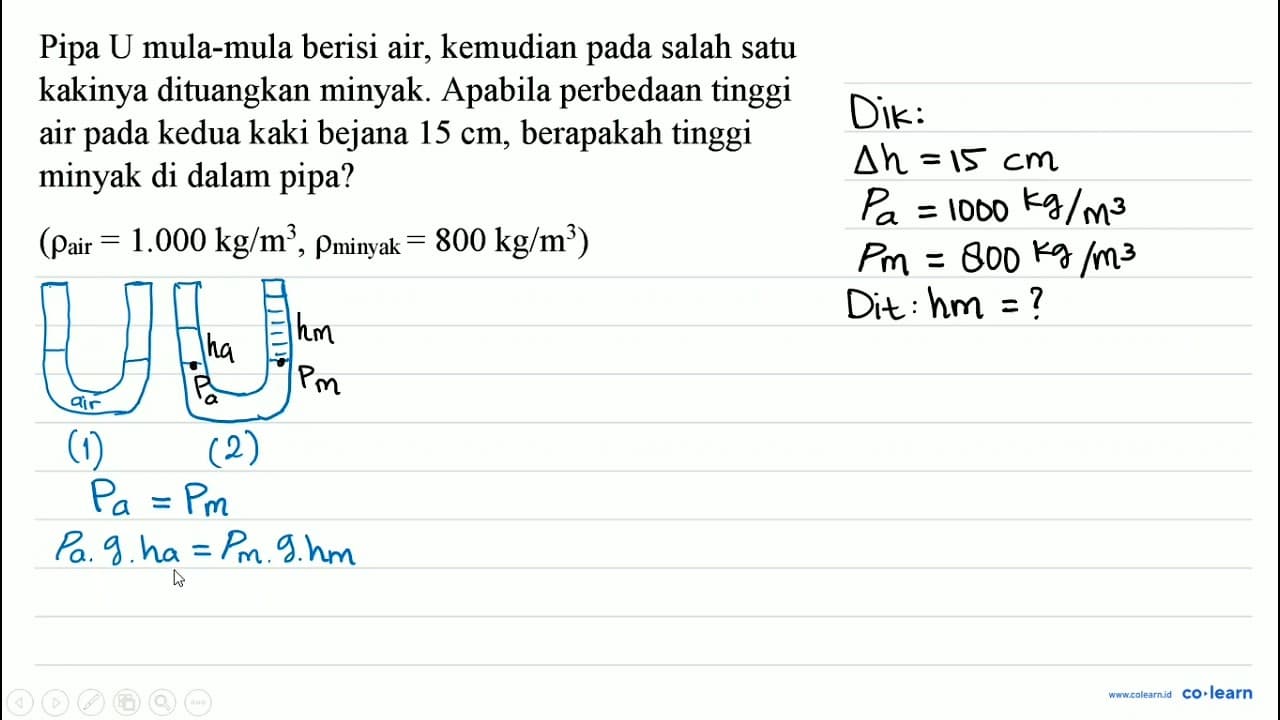 Pipa U mula-mula berisi air, kemudian pada salah satu