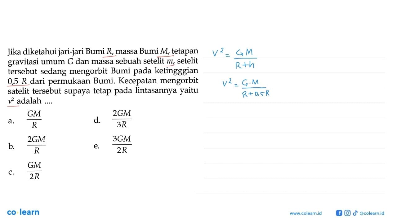 Jika diketahui jari-jari Bumi R , massa Bumi M, tetapan