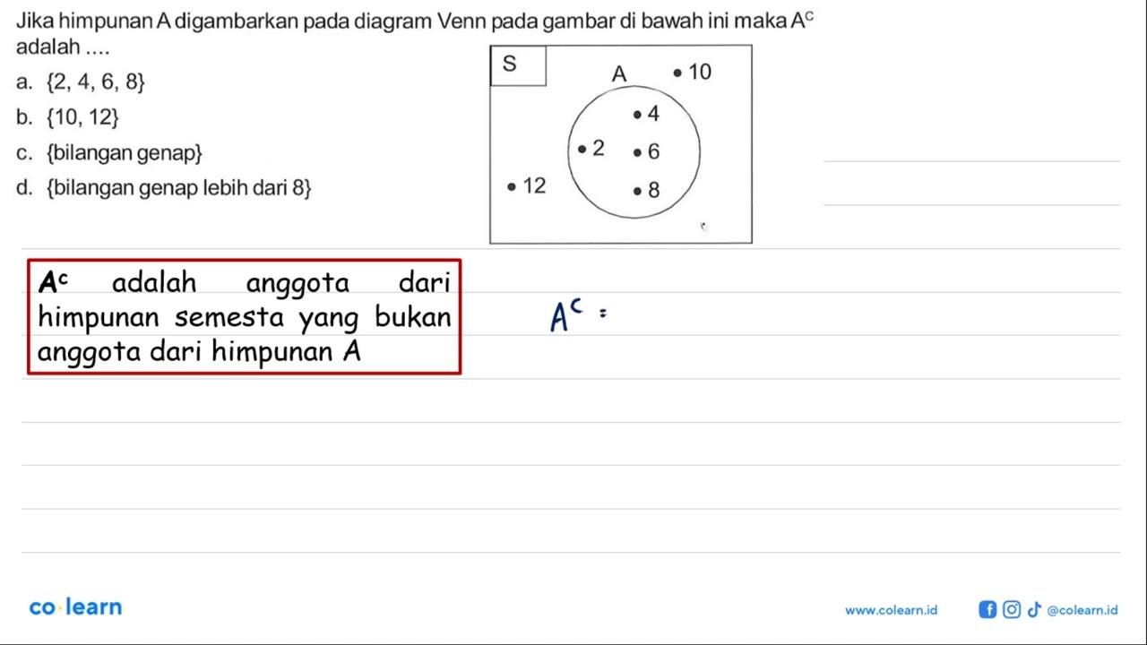 Jika himpunan A digambarkan pada diagram Venn pada gambar