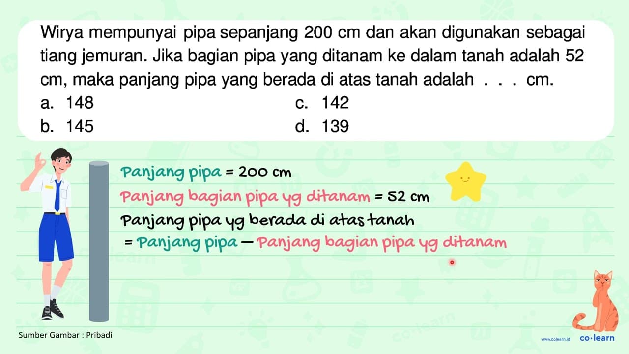 Wirya mempunyai pipa sepanjang 200 cm dan akan digunakan