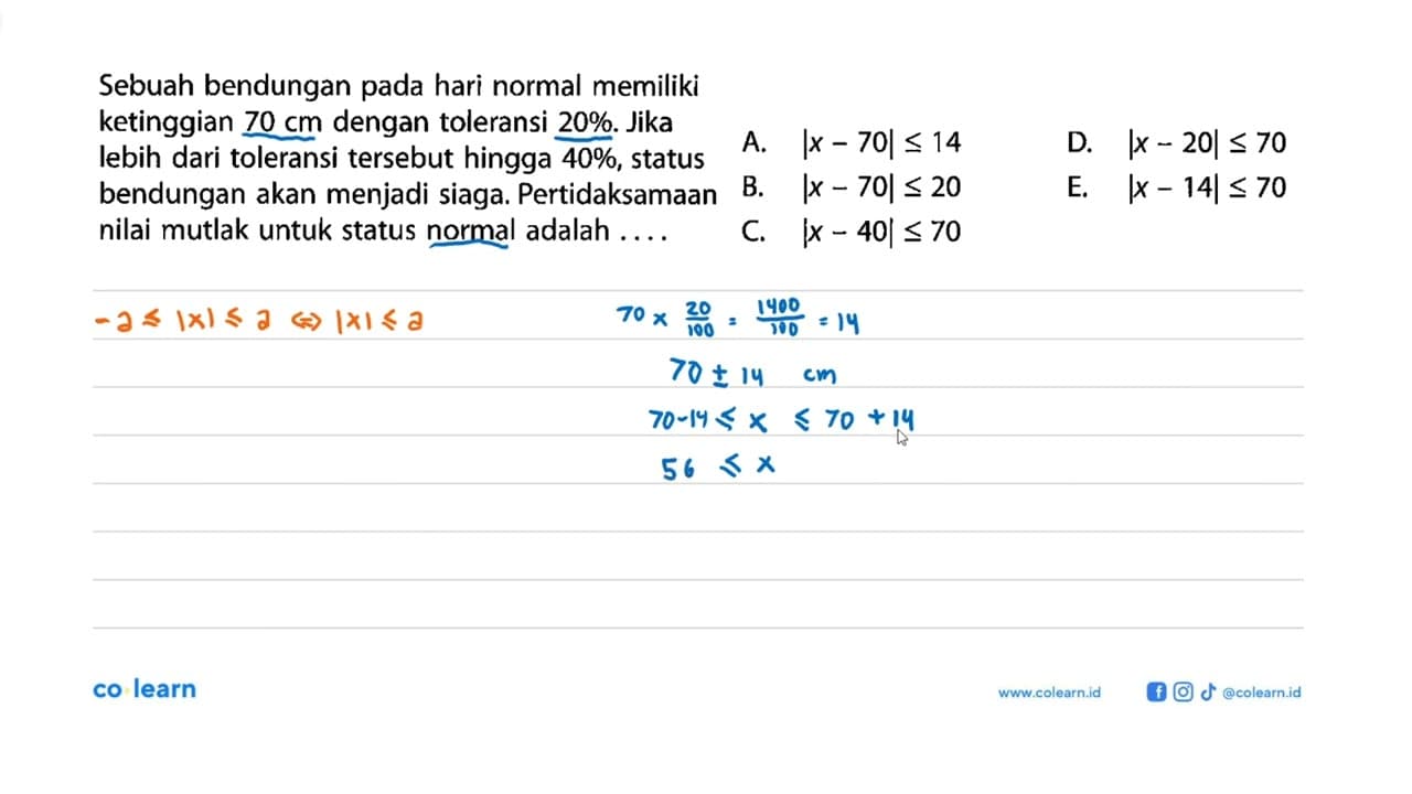 Sebuah bendungan pada hari normal memiliki ketinggian 70 cm