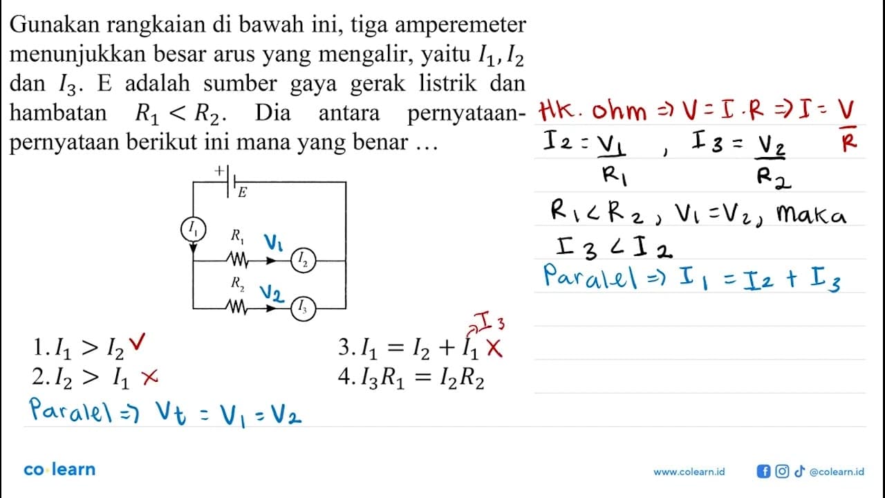 Gunakan rangkaian di bawah ini, tiga amperemeter