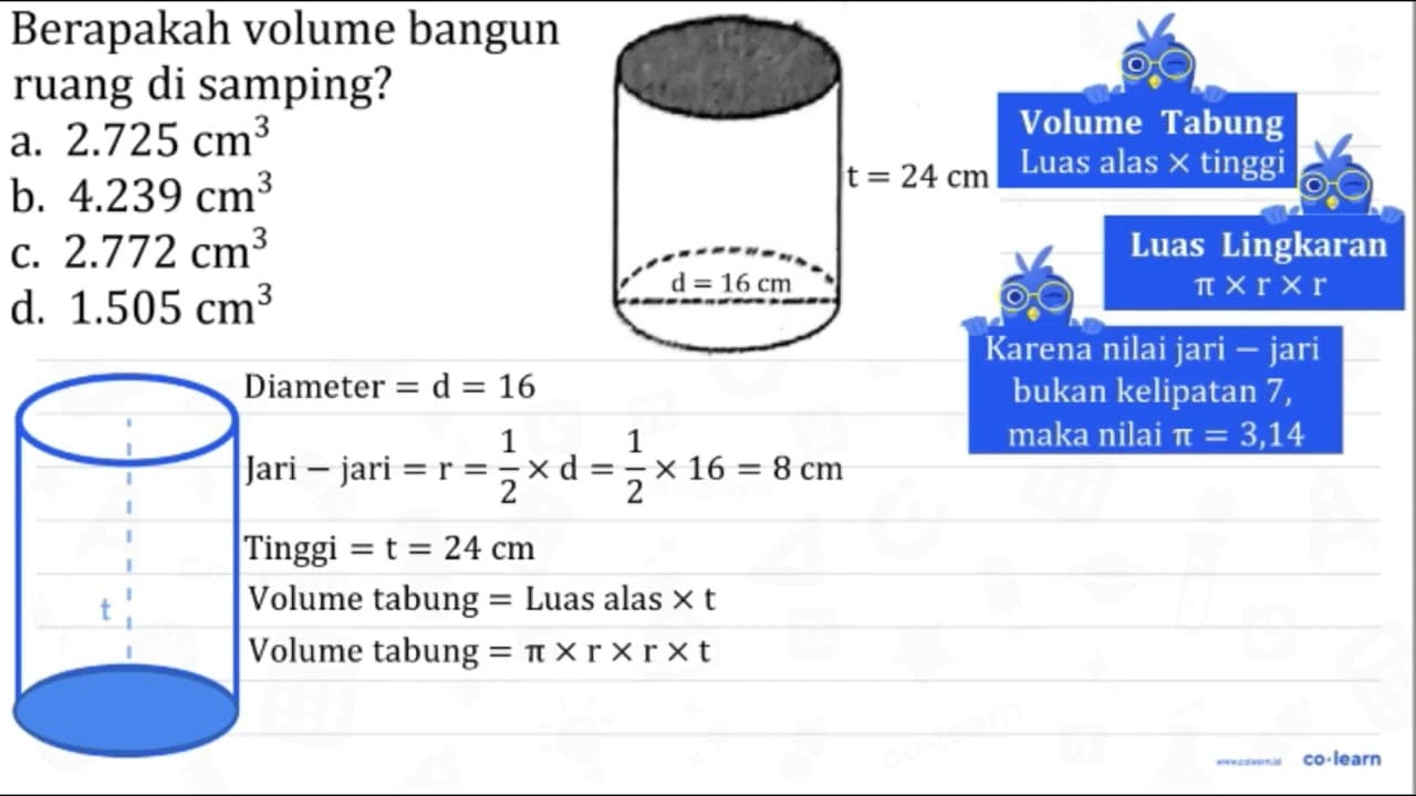 Berapakah volume bangun ruang di samping? a. 2.725 cm^(3)