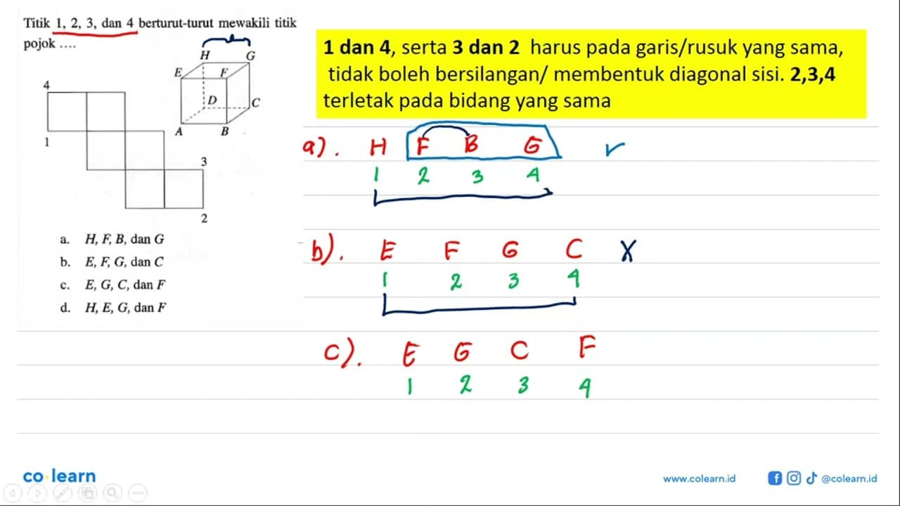 Titik 1, 2, 3, dan 4 berturut-turut mewakili titik pojok