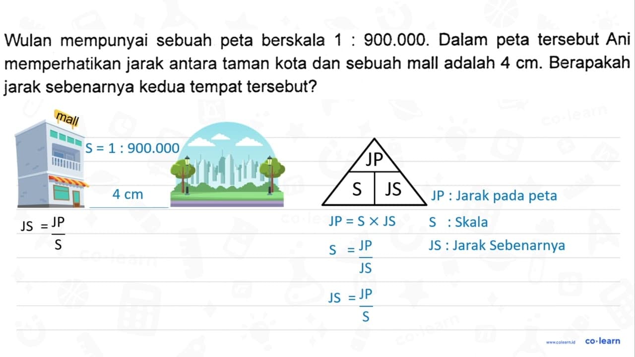 Wulan mempunyai sebuah peta berskala 1 : 900.000. Dalam